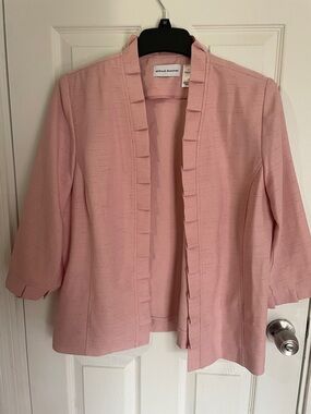 Alfred Dunner Light Pink Ruffle-Front Open Jacket